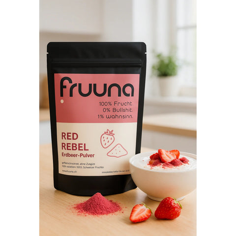 Rote Rebellen: gefriergetrocknete Schweizer Erdbeeren als Pulver, 200g